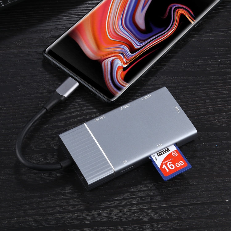 7 en 1 Dual USB 3.0 + TF/SD + HDMI/VGA + Conector de 3,5 mm + Estación de acoplamiento USB-C multifunción tipo C / USB-C, 2xUSB3.0+TF/SD+HDMI/VGA+3.5mm