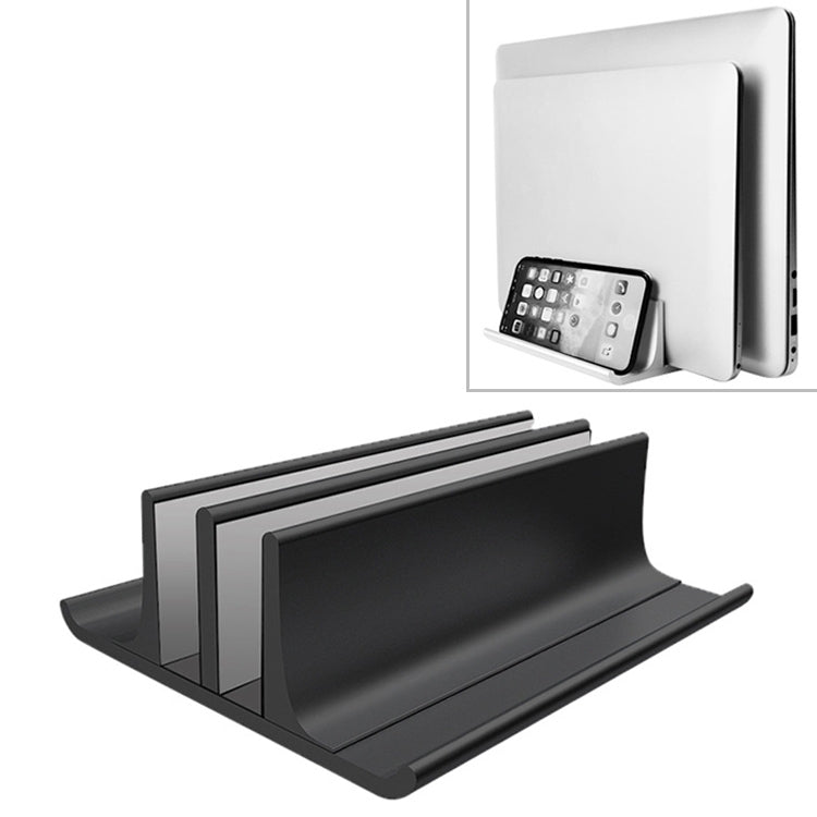Base de soporte de almacenamiento Vertical portátil Universal para ordenador portátil ajustable con doble ranura de aleación de aluminio de ancho, Double Slot Black, Double Slot Silver