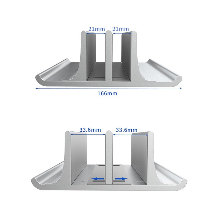 Base de soporte de almacenamiento Vertical portátil Universal para ordenador portátil ajustable con doble ranura de aleación de aluminio de ancho, Double Slot Black, Double Slot Silver