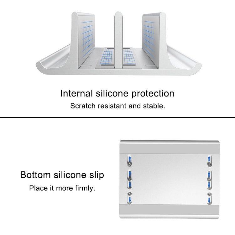 Base de soporte de almacenamiento Vertical portátil Universal para ordenador portátil ajustable con doble ranura de aleación de aluminio de ancho, Double Slot Black, Double Slot Silver