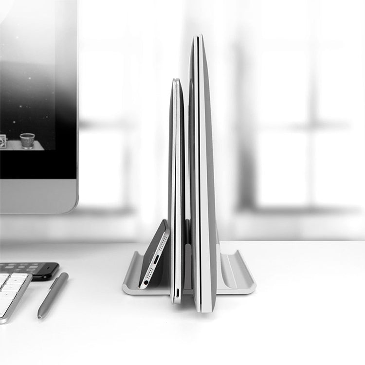 Base de soporte de almacenamiento Vertical portátil Universal para ordenador portátil ajustable con doble ranura de aleación de aluminio de ancho, Double Slot Black, Double Slot Silver