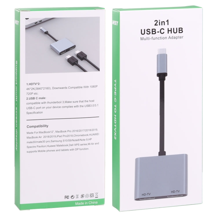 Adaptador HUB 2 en 1 USB-C / Type-C a 2 x puertos HDTV, 2 in 1