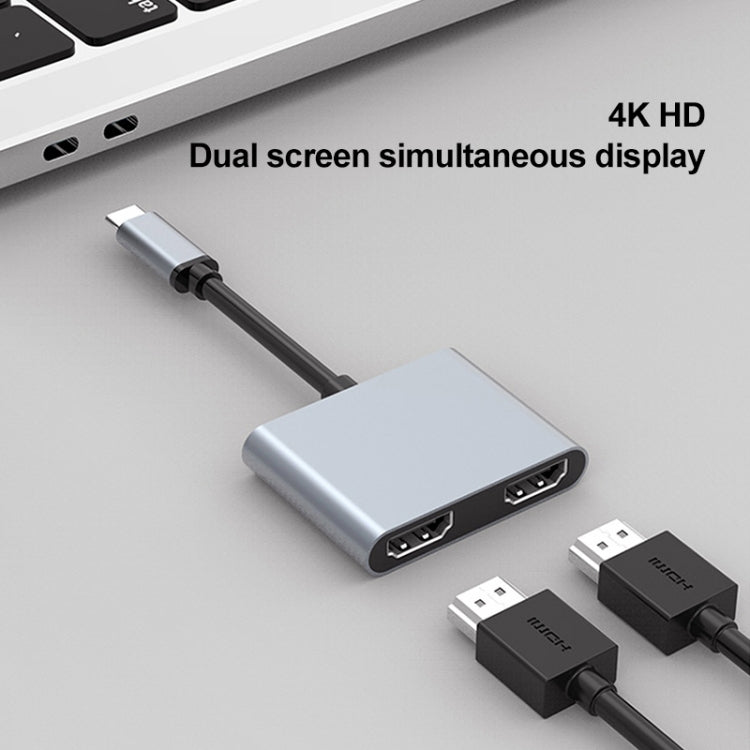 Adaptador HUB 2 en 1 USB-C / Type-C a 2 x puertos HDTV, 2 in 1