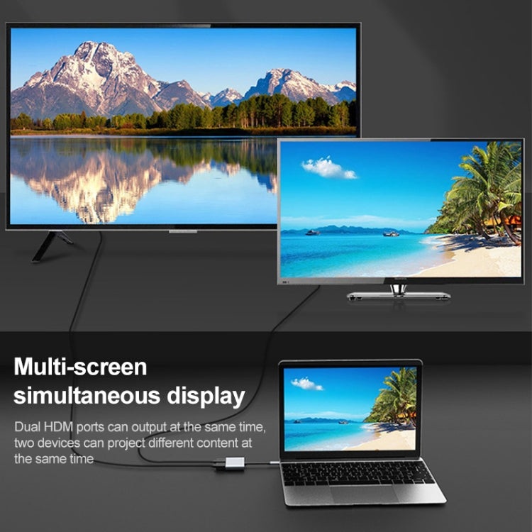 Adaptador HUB 2 en 1 USB-C / Type-C a 2 x puertos HDTV, 2 in 1