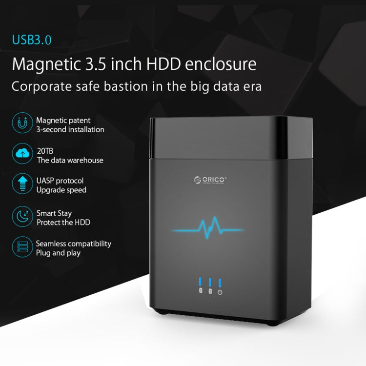 ORICO DS200U3 Caja de disco duro USB 3.0 de tipo magnético con 2 bahías de 3,5 pulgadas y indicador LED azul, USB 3.0