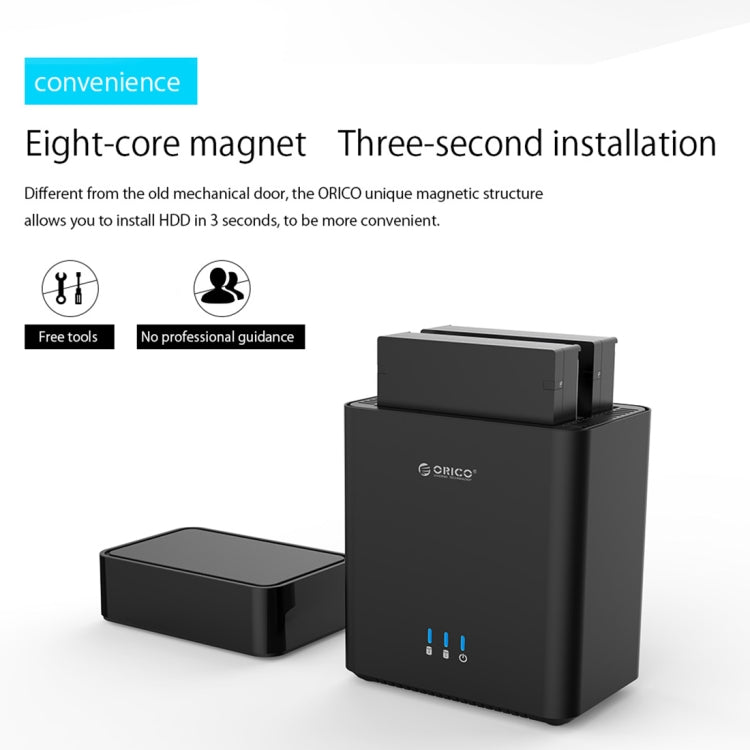 ORICO DS200U3 Caja de disco duro USB 3.0 de tipo magnético con 2 bahías de 3,5 pulgadas y indicador LED azul, USB 3.0
