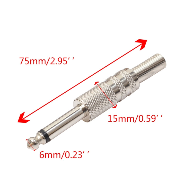 10 Uds. Conector de Audio tipo soldado de aleación de Zinc de 2 pines de 6,5mm conector de Audio 6,35, 10 PCS