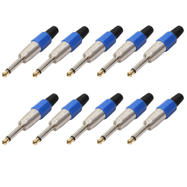 10 PCS 6.35 Conector de audio de micrófono mono chapado en oro, 10 PCS