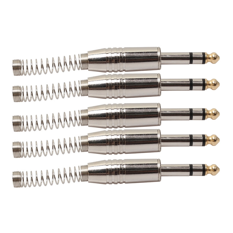 5 PCS 6.35mm Conector de audio de metal Conector de cable de micrófono estéreo, 5 PCS