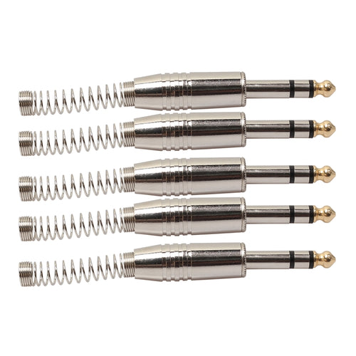 5 PCS 6.35mm Conector de audio de metal Conector de cable de micrófono estéreo, 5 PCS