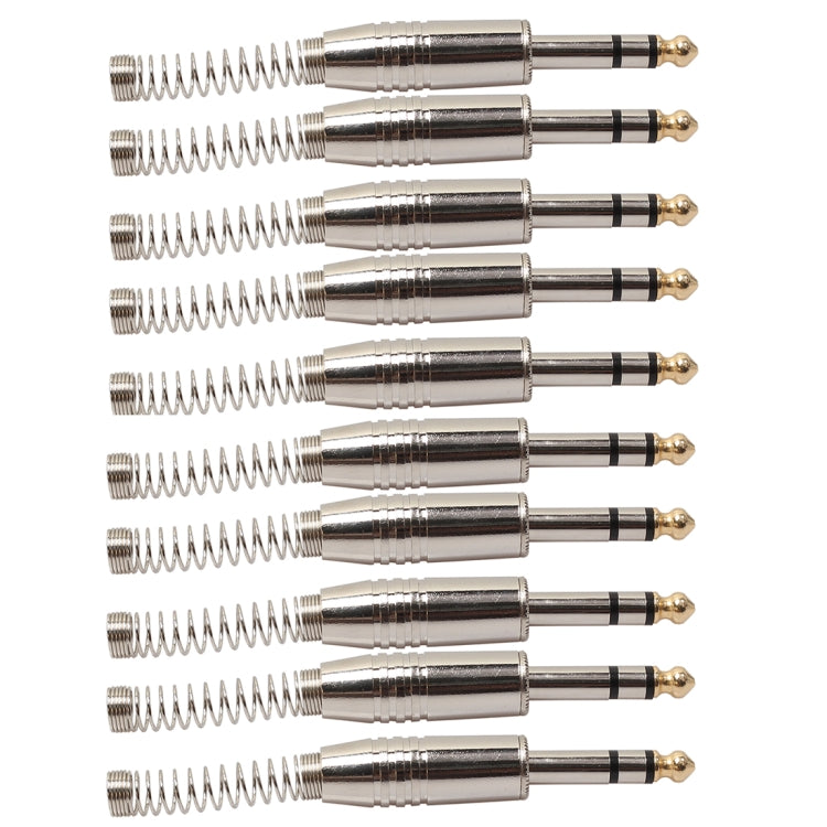 10 PCS 6.35mm Conector de audio de metal Conector de cable de micrófono estéreo, 10 PCS