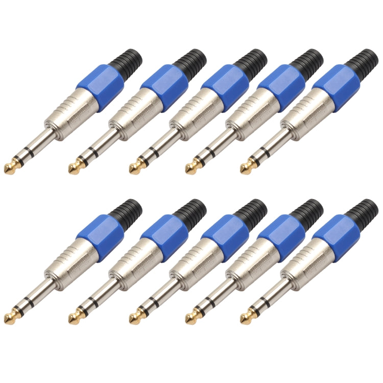 10 PCS 6.35mm Conector de audio chapado en oro Conector de cable de micrófono estéreo, 10 PCS