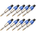 10 PCS 6.35mm Conector de audio chapado en oro Conector de cable de micrófono estéreo, 10 PCS