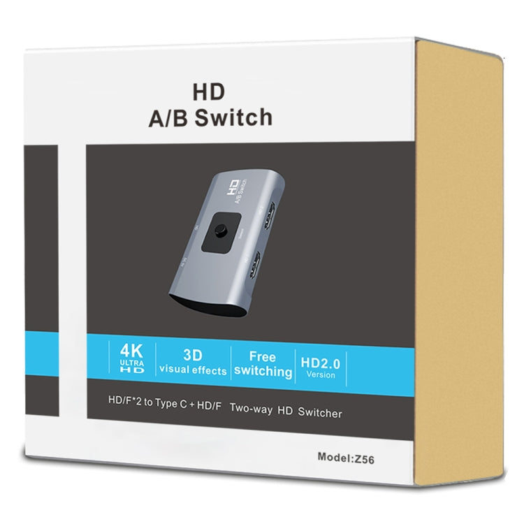 Conmutador HD bidireccional Z56 HD hembra x 2 a USB-C / Type-C + HD hembra, Z56