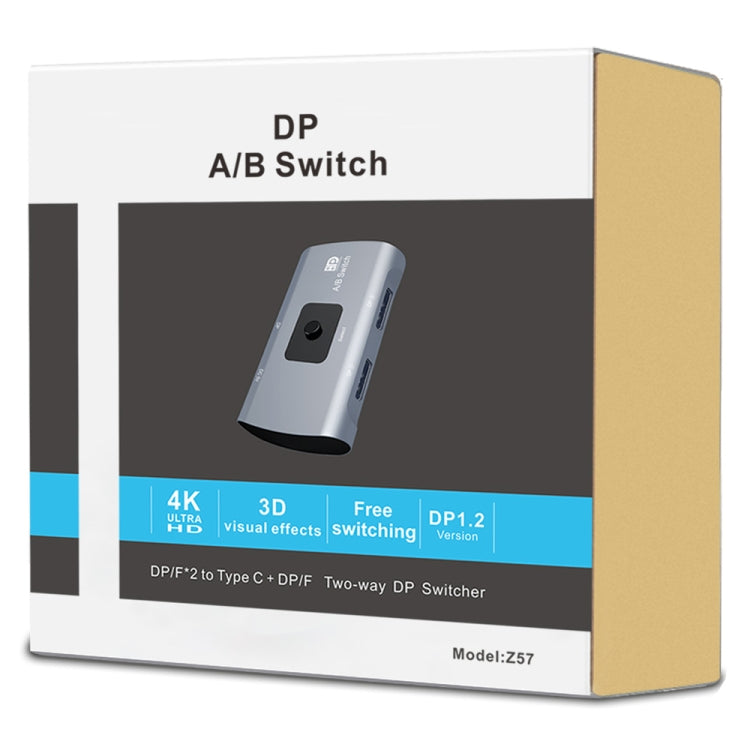 Conmutador DP bidireccional Z57 DP hembra x 2 a USB-C / Type-C + DP hembra, Z57