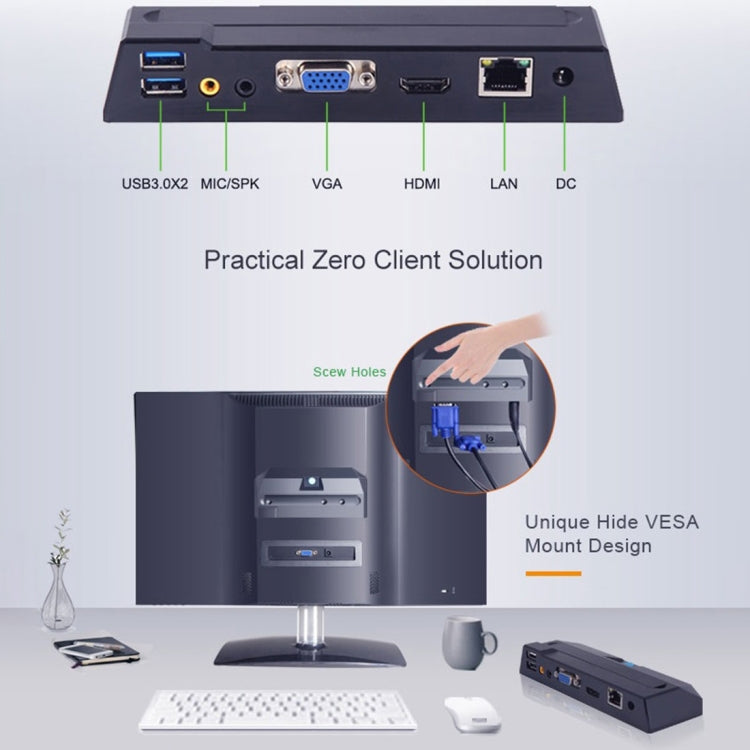 Mini PC Zero Client R1W, CORTEX QUAD A9 Quad Core hasta 1,6 GHz, RAM: 1 GB, ROM: 8 GB, compatible con WiFi, HDMI, VGA, RJ45, SPK, WiFi Version