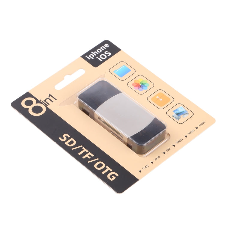 8 en 1 Tipo-C / USB-C + 8 pines + USB dual + SD + TF + Micro tarjeta + Adaptador multifunción OTG, 8 In 1