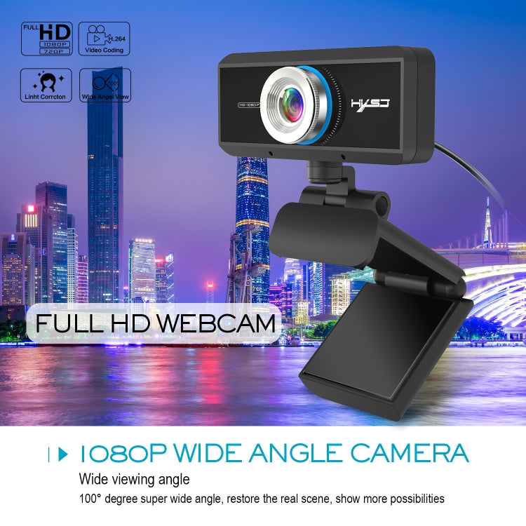 HXSJ S4 1080P Cámara de PC con cámara web de video con enfoque manual ajustable de 180 grados HD con micrófono