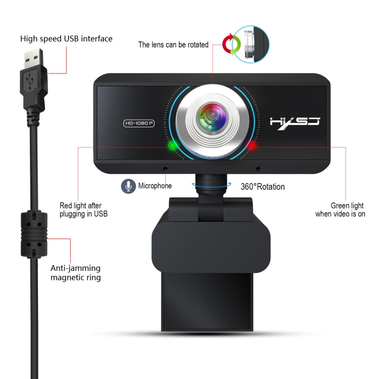 HXSJ S4 1080P Cámara de PC con cámara web de video con enfoque manual ajustable de 180 grados HD con micrófono