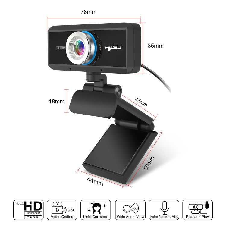 HXSJ S4 1080P Cámara de PC con cámara web de video con enfoque manual ajustable de 180 grados HD con micrófono