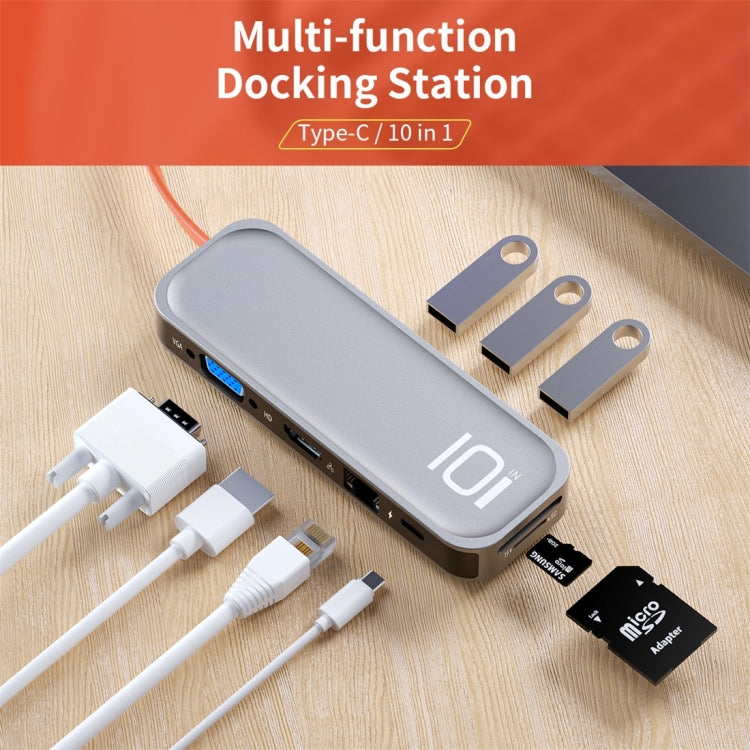 ROCK TR01 Adaptador HUB de extensión multifuncional 10 en 1 tipo C / USB-C a HDMI + VGA, TR01
