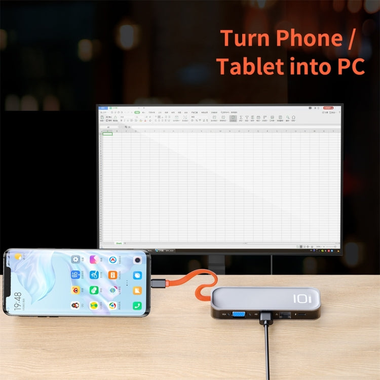 ROCK TR01 Adaptador HUB de extensión multifuncional 10 en 1 tipo C / USB-C a HDMI + VGA, TR01