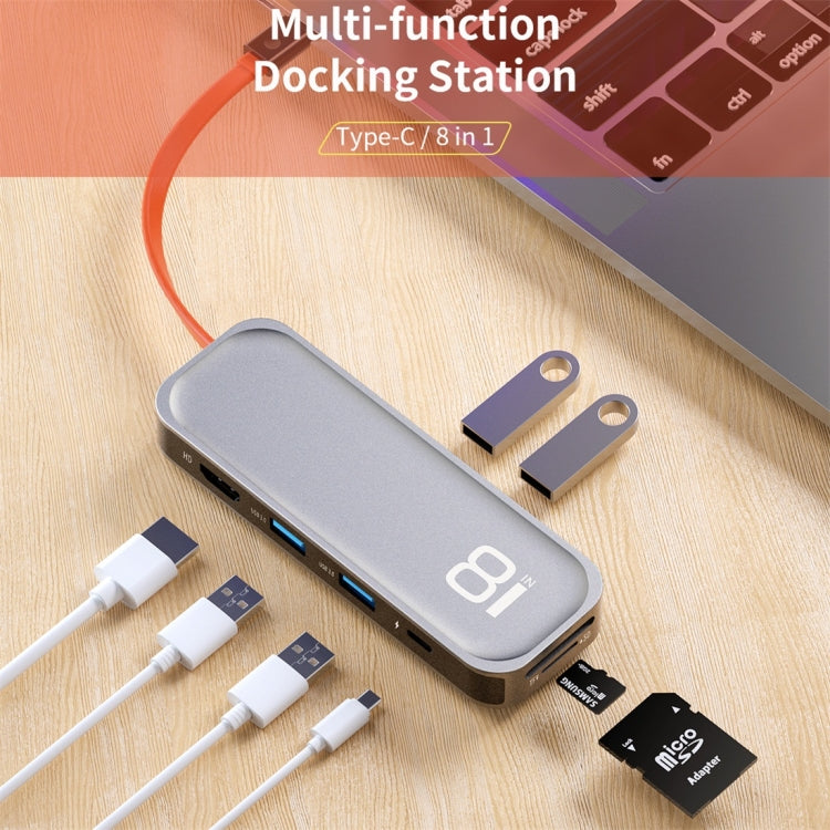 ROCK TR03 Adaptador HUB de extensión multifuncional tipo C / USB-C a HDMI 8 en 1, TR03