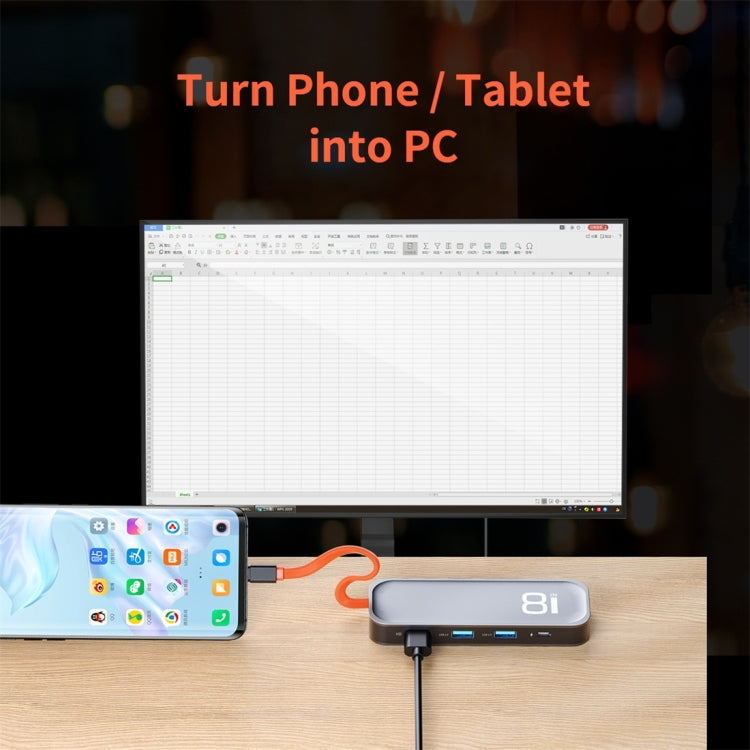 ROCK TR03 Adaptador HUB de extensión multifuncional tipo C / USB-C a HDMI 8 en 1, TR03