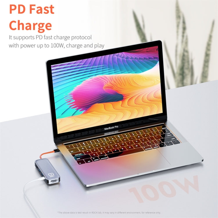 ROCK TR03 Adaptador HUB de extensión multifuncional tipo C / USB-C a HDMI 8 en 1, TR03