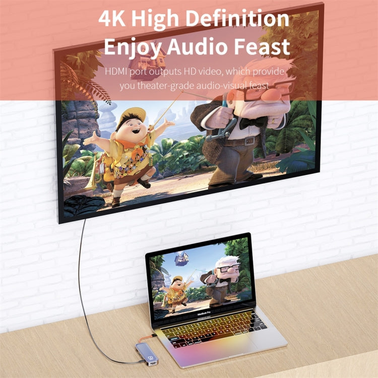 ROCK TR03 Adaptador HUB de extensión multifuncional tipo C / USB-C a HDMI 8 en 1, TR03