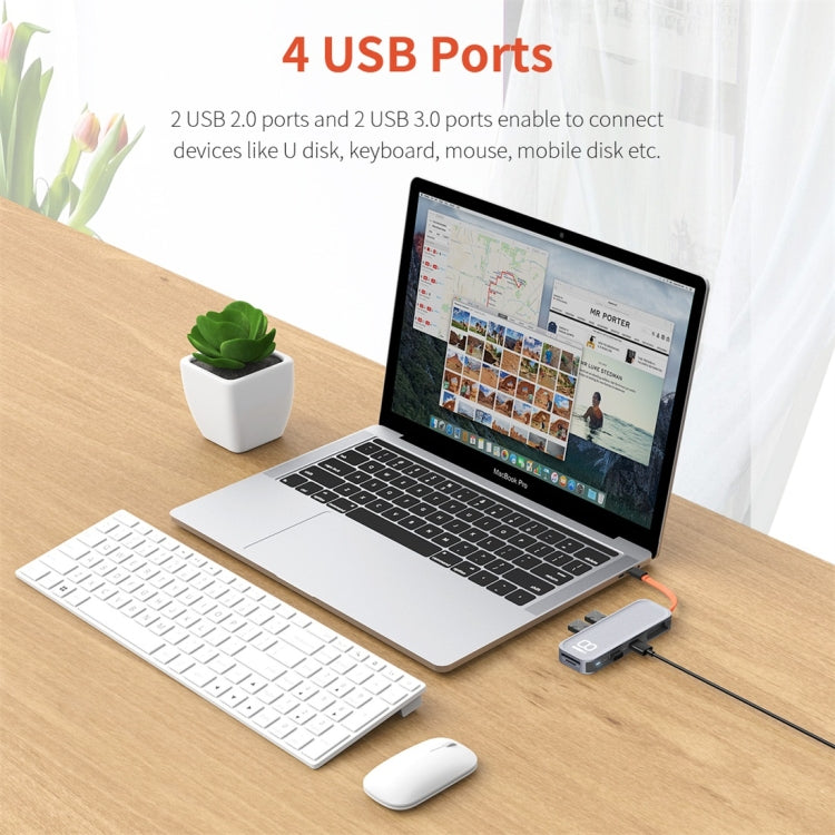 ROCK TR03 Adaptador HUB de extensión multifuncional tipo C / USB-C a HDMI 8 en 1, TR03