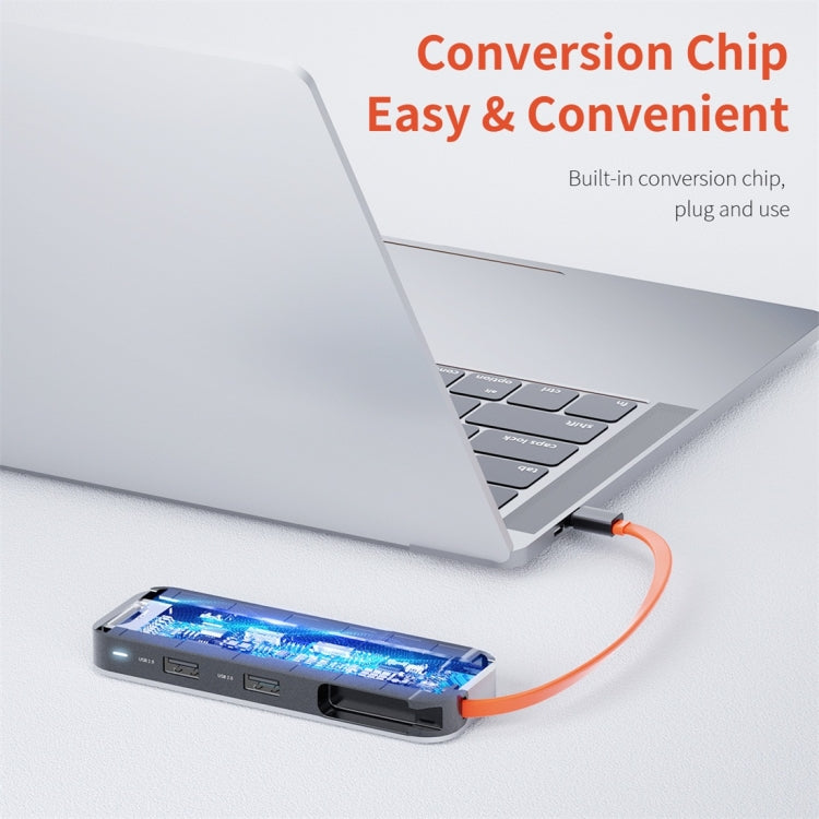 ROCK TR03 Adaptador HUB de extensión multifuncional tipo C / USB-C a HDMI 8 en 1, TR03