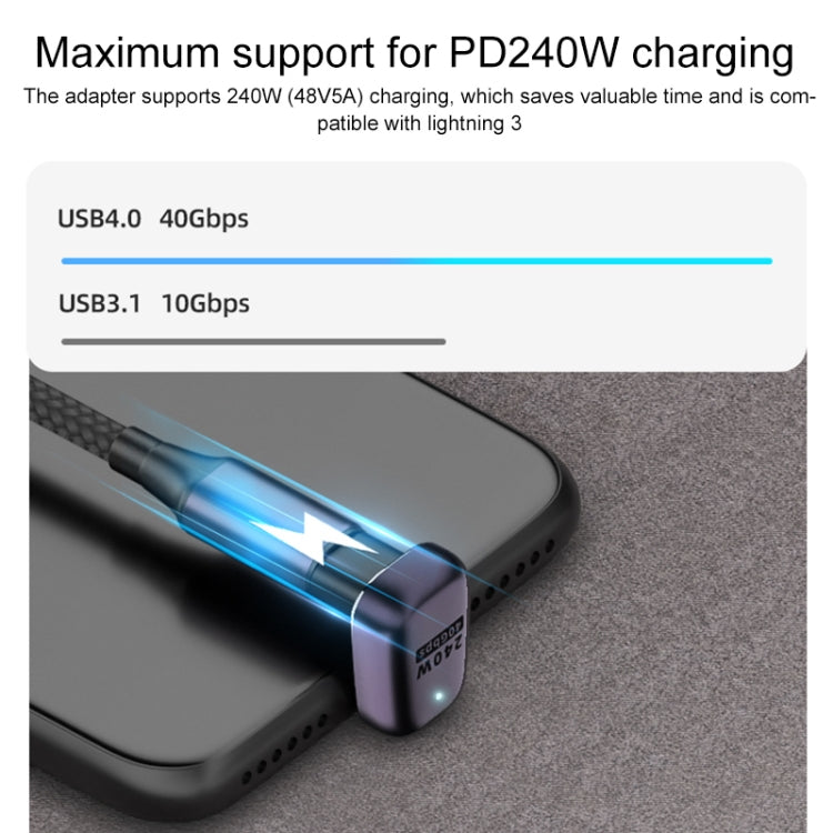 Adaptador de ángulo vertical de 240 W USB-C/Type-C hembra a USB-C/Type-C macho de 40 Gbps con luz, Vertical Angle Adapter