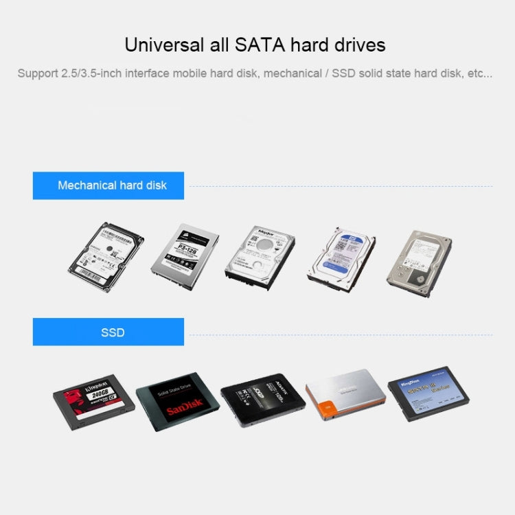 Caja de unidad de estado sólido externa con interfaz USB3.0 universal SATA de 2,5/3,5 pulgadas para computadoras portátiles/de escritorio, capacidad máxima de soporte: 10 TB