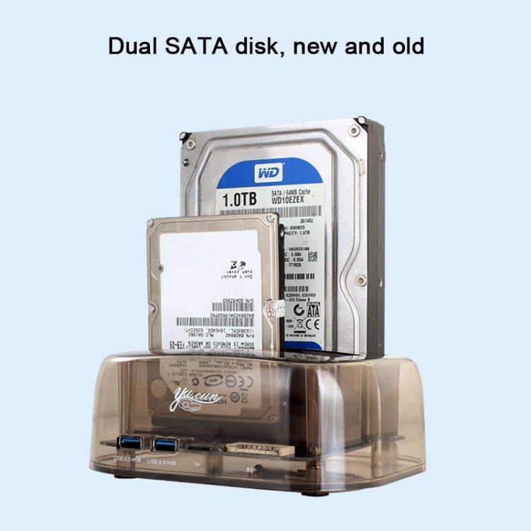 Caja de disco duro SATA dual USB3.0 de 2,5/3,5 pulgadas con función HUB y OTB, capacidad máxima de soporte: 16 TB