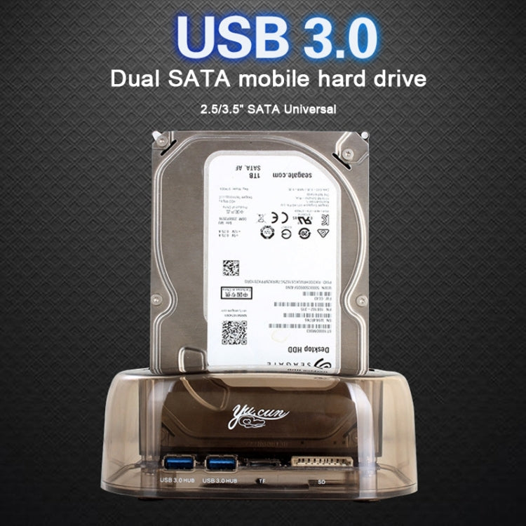 Caja de disco duro SATA dual USB3.0 de 2,5/3,5 pulgadas con función HUB y OTB, capacidad máxima de soporte: 16 TB