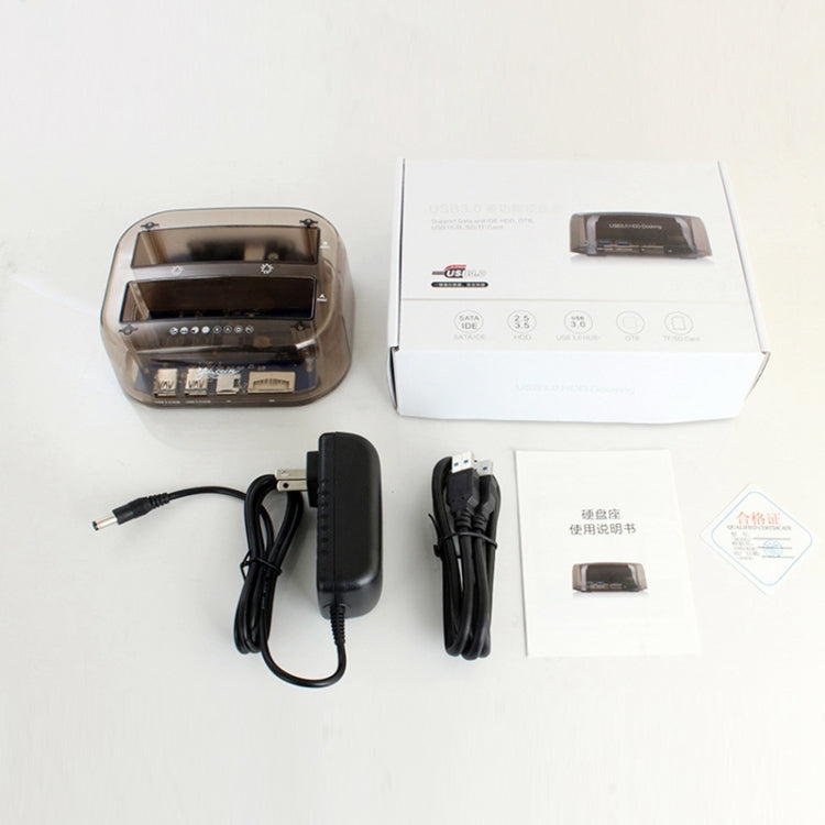 Caja de disco duro SATA dual USB3.0 de 2,5/3,5 pulgadas con función HUB y OTB, capacidad máxima de soporte: 16 TB