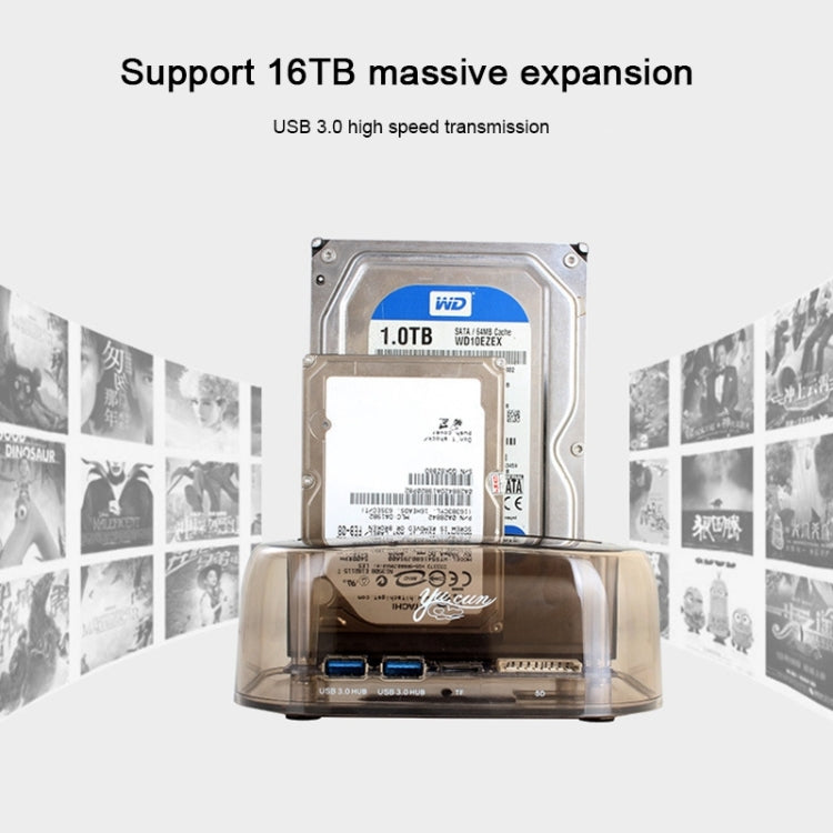 Caja de disco duro SATA dual USB3.0 de 2,5/3,5 pulgadas con función HUB y OTB, capacidad máxima de soporte: 16 TB