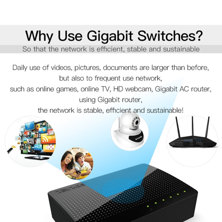Tenda SG105 Mini 5 puertos 1000Mpbs Conmutador de red Gigabit Ethernet rápido LAN HUB, Tenda SG105 5 Ports Black
