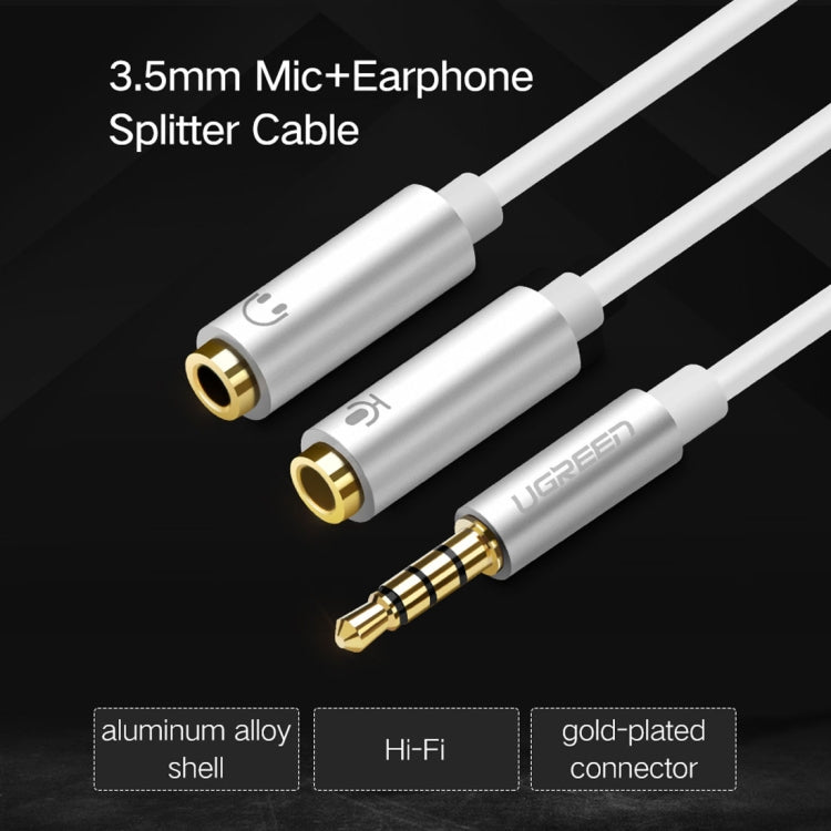 Ugreen-Cable adaptador de conector de Audio macho de 3,5mm a 2x3,5mm hembra, micrófono 2 en 1 + convertidor de Cable divisor de auriculares, Silver
