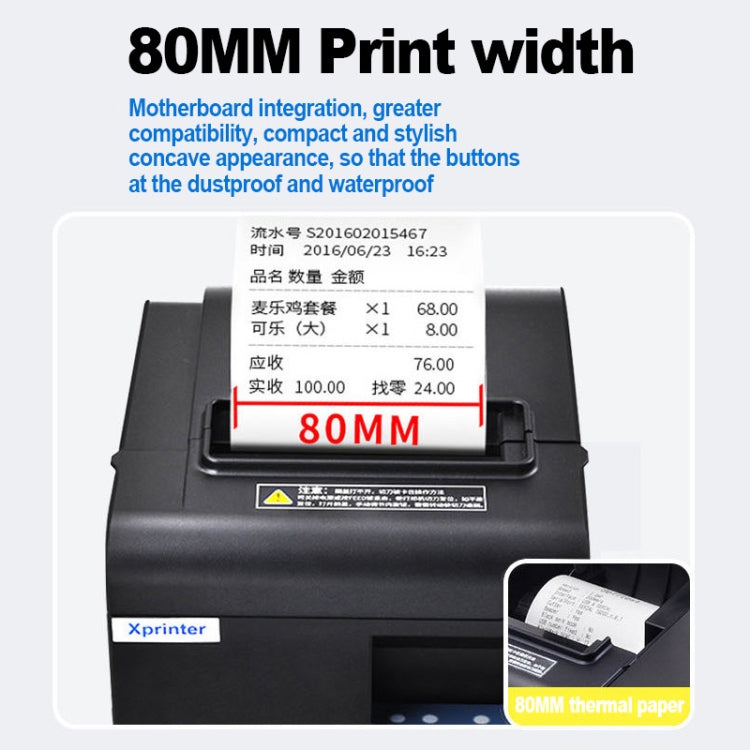 Xprinter N160II USB+Interfaz Bluetooth 80 mm 160 mm/s Impresora térmica de recibos automática, enchufe de EE. UU., USB+Bluetooth Interface, EU Plug, USB+Bluetooth Interface, UK Plug, USB+Bluetooth Interface, US Plug