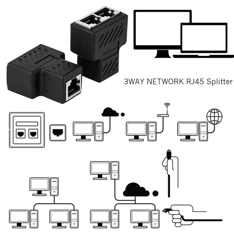 Terminal de conector de línea recta de Crystal Network, dispositivo de extensión de interfaz RJ45 de tres cabezales hembra a hembra, 3 Ports