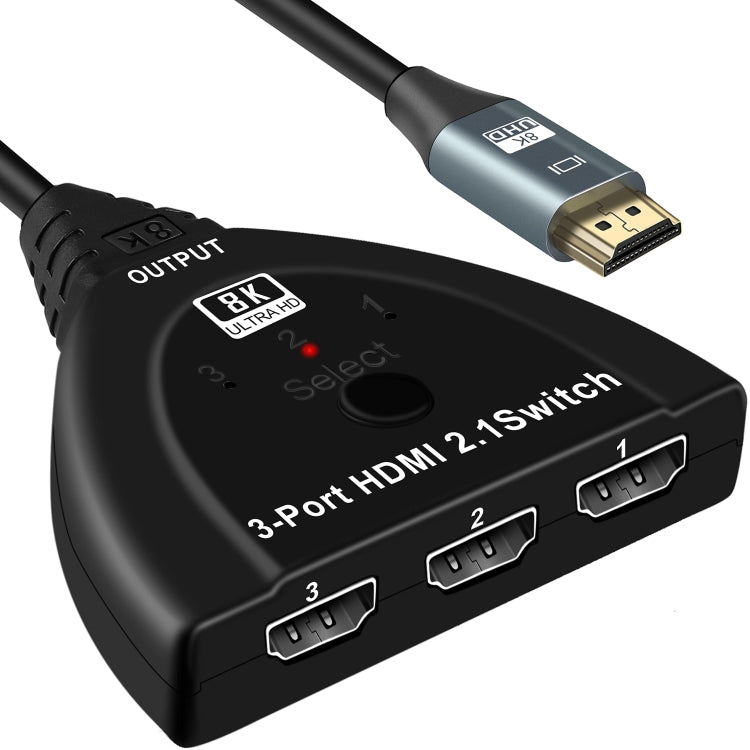 Caja selectora de conmutador HDMI 8K de 3 puertos con cable flexible