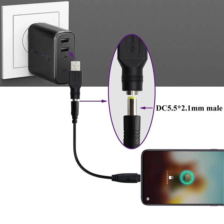 Conector adaptador de enchufe USB macho a hembra de 5,5 x 2,1 mm, USB Male to 5.5 x 2.1mm