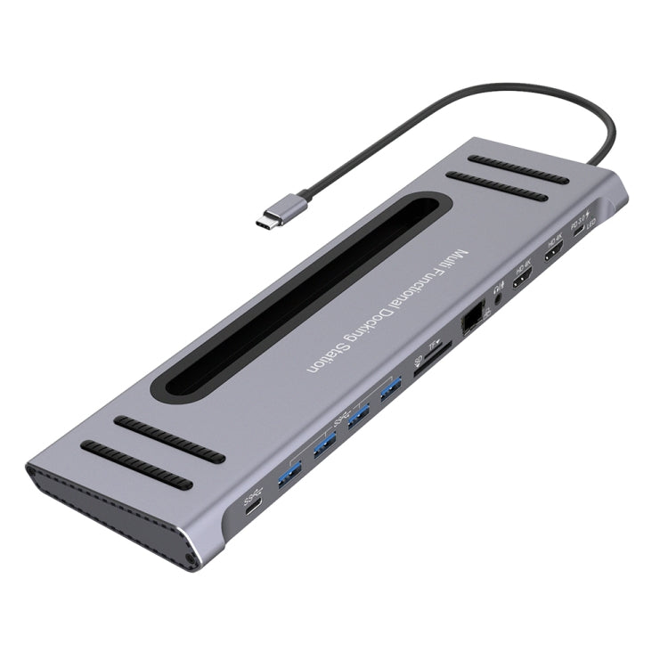 9199 12 en 1 USB-C / Type-C a USB-C / Type-C + Ranura para tarjeta TF / SD + RJ45 + Audio de 3,5 mm + Carga PD USB-C / Type-C + 2 HDMI + 4 puertos USB 3.0 MultifuncionalEstación de acoplamiento del convertidor HUB, 9199