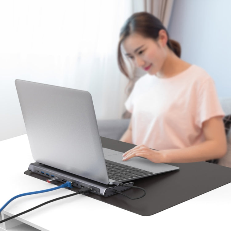 9199 12 en 1 USB-C / Type-C a USB-C / Type-C + Ranura para tarjeta TF / SD + RJ45 + Audio de 3,5 mm + Carga PD USB-C / Type-C + 2 HDMI + 4 puertos USB 3.0 MultifuncionalEstación de acoplamiento del convertidor HUB, 9199