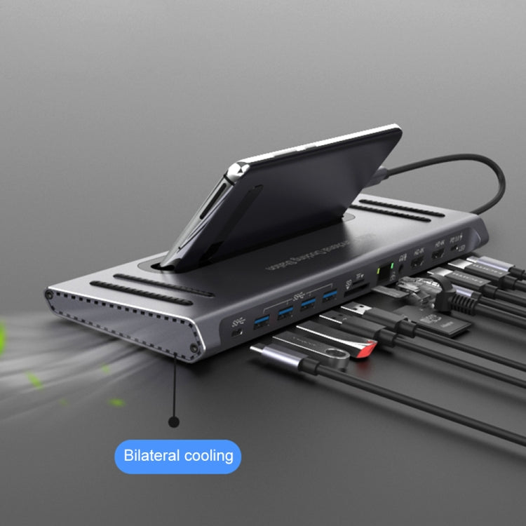 9199 12 en 1 USB-C / Type-C a USB-C / Type-C + Ranura para tarjeta TF / SD + RJ45 + Audio de 3,5 mm + Carga PD USB-C / Type-C + 2 HDMI + 4 puertos USB 3.0 MultifuncionalEstación de acoplamiento del convertidor HUB, 9199