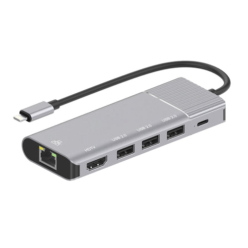 79591 6 en 1 8 pines a RJ45 + HDMI + carga de 8 pines + 3 puertos USB 2.0 estación de acoplamiento convertidor HUB multifuncional, 79591
