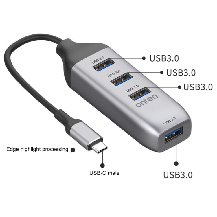 Onten 95118U 4 en 1 USB-C / Type-C a 4 puertos USB 3.0 Estación de acoplamiento convertidor HUB multifuncional, 95118U