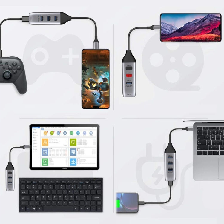Onten 95118U 4 en 1 USB-C / Type-C a 4 puertos USB 3.0 Estación de acoplamiento convertidor HUB multifuncional, 95118U